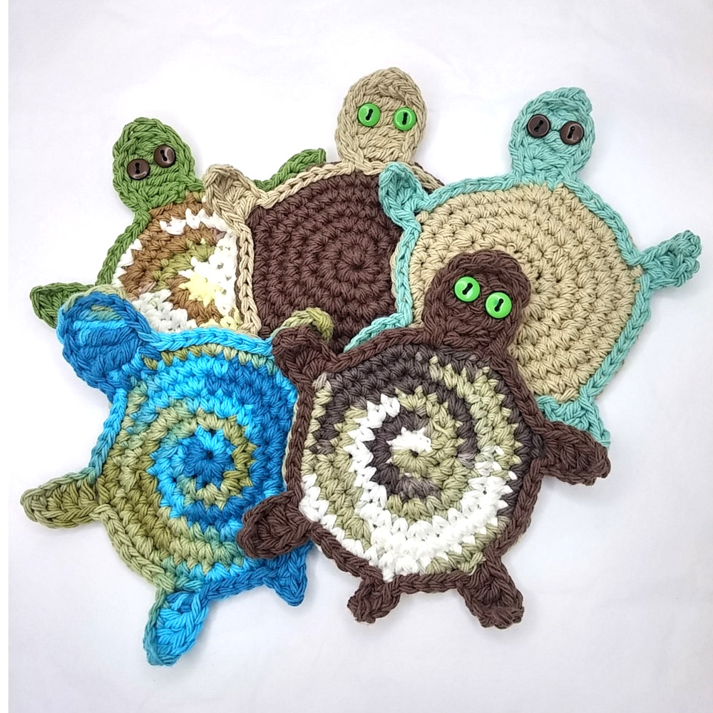 Sea Turtle Crochet Coasters Handmade Set of 2 Tortoise Mug Rugs Made to Order